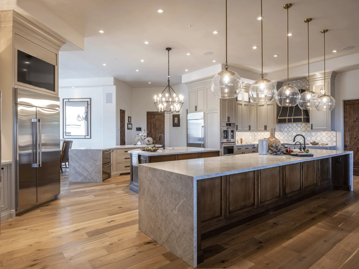 Accessible, step-free kitchen with wide clearances and easy-reach storage in a central Indiana home